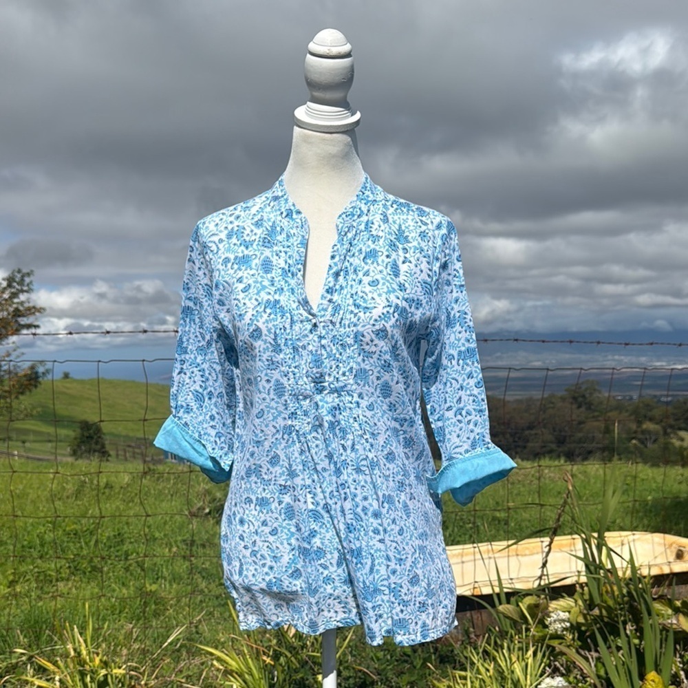 Roberta Roller Rabbit Blue Elephant Boho Peasant Top XS